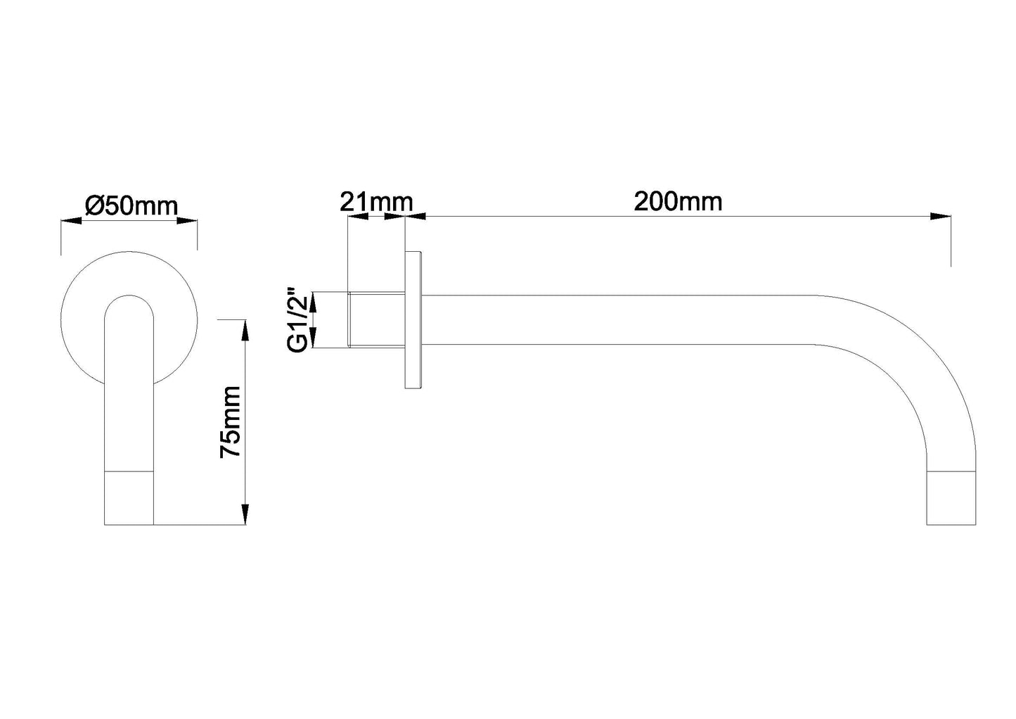 Wiesbaden SLIM 18mm uitloop rond 20cm 1/2" | Geborsteld staal - WDtegels