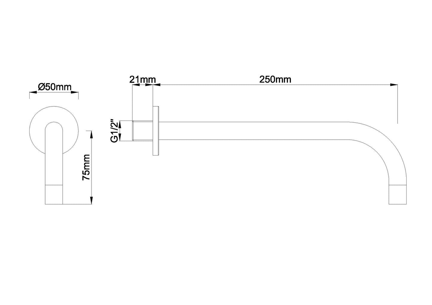 Wiesbaden SLIM 18mm uitloop rond 25cm 1/2" | Geborsteld staal - WDtegels