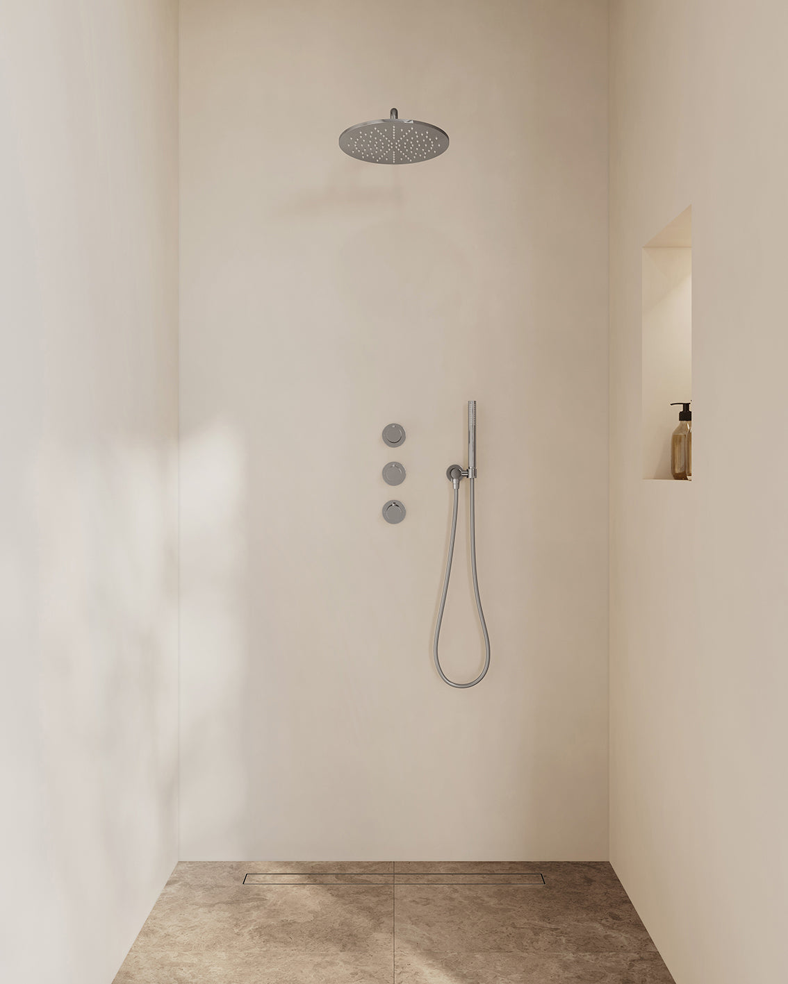Caral inbouwthermostaat 2 stopkranen compleet met hoofddouche 30cm en staafhanddouche Chroom