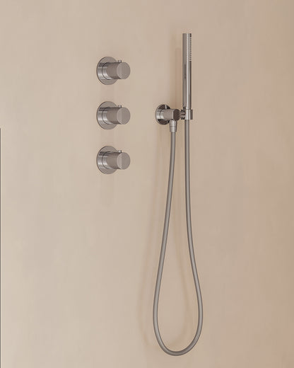 Caral inbouwthermostaat 2 stopkranen compleet met hoofddouche 30cm en staafhanddouche Chroom - detailfoto