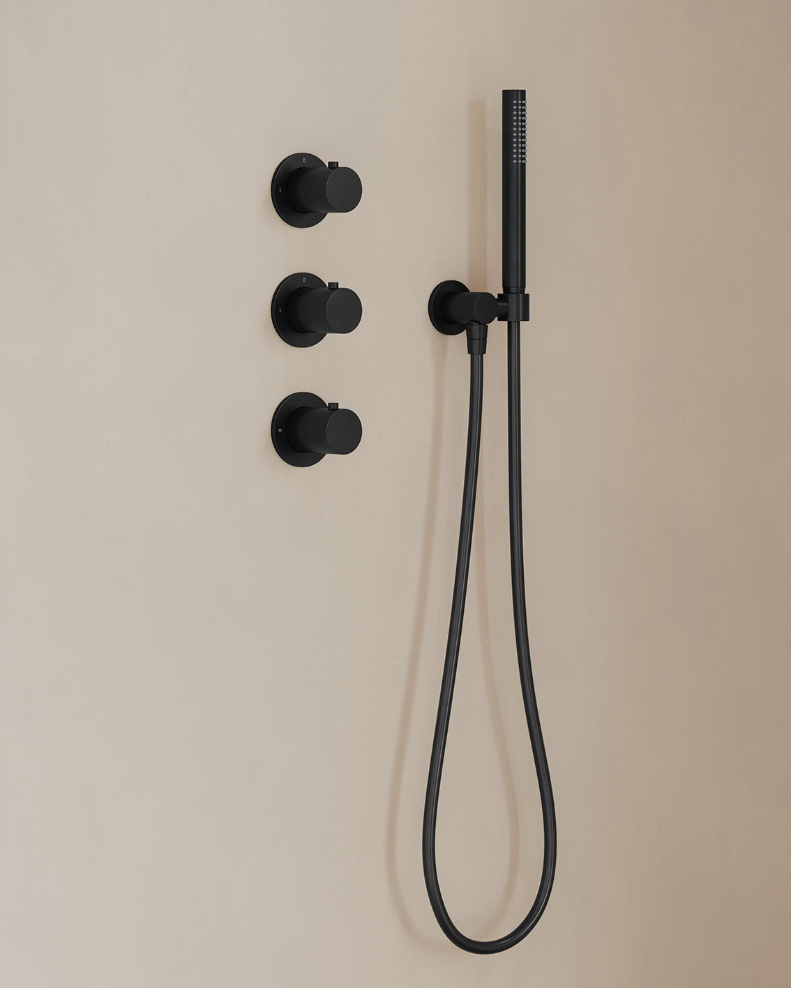Caral inbouwthermostaat 2 stopkranen compleet met hoofddouche 30cm en staafhanddouche Mat zwart - detailfoto