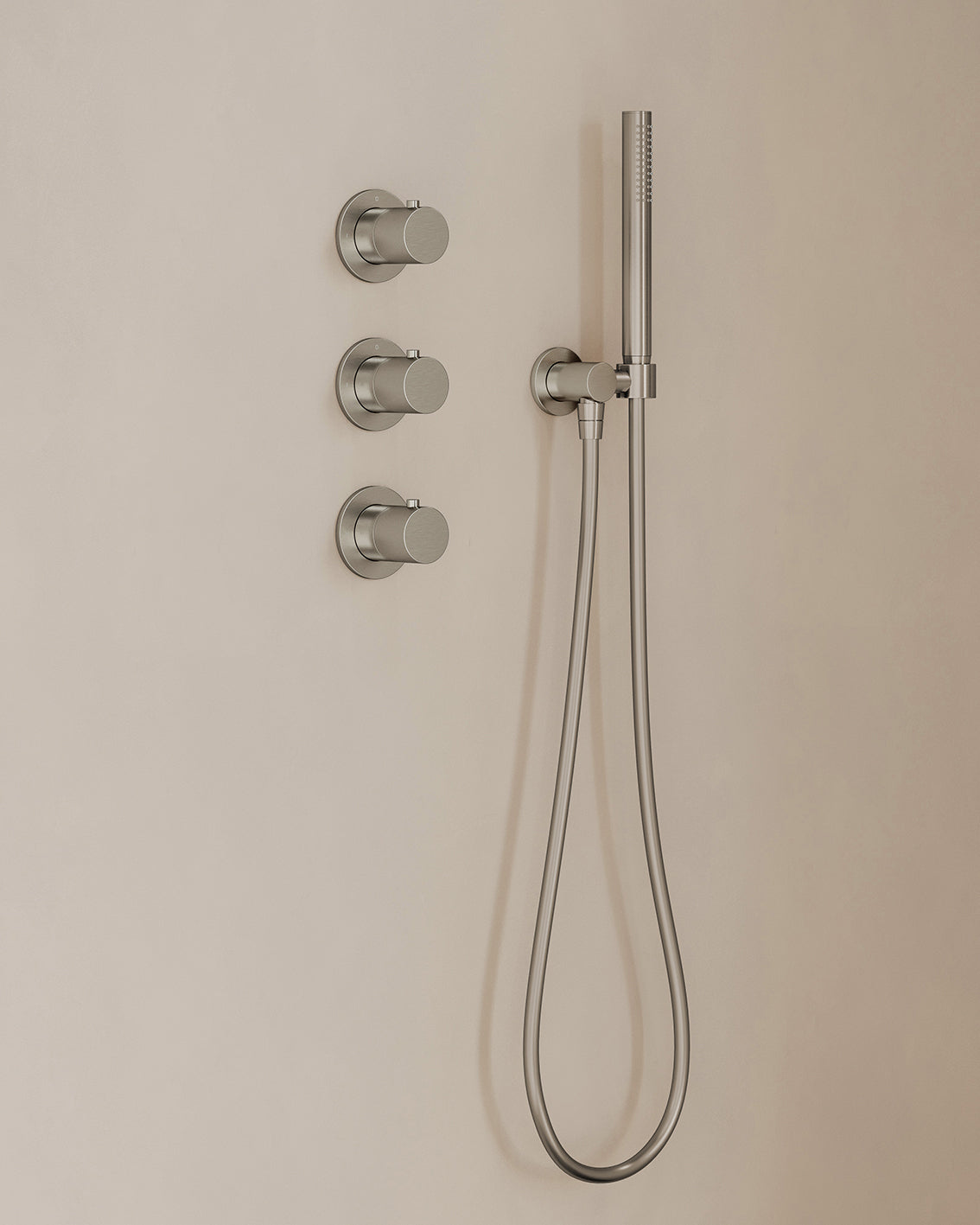 Caral inbouwthermostaat 2 stopkranen compleet met hoofddouche 30cm en staafhanddouche Geborsteld staal - detailfoto