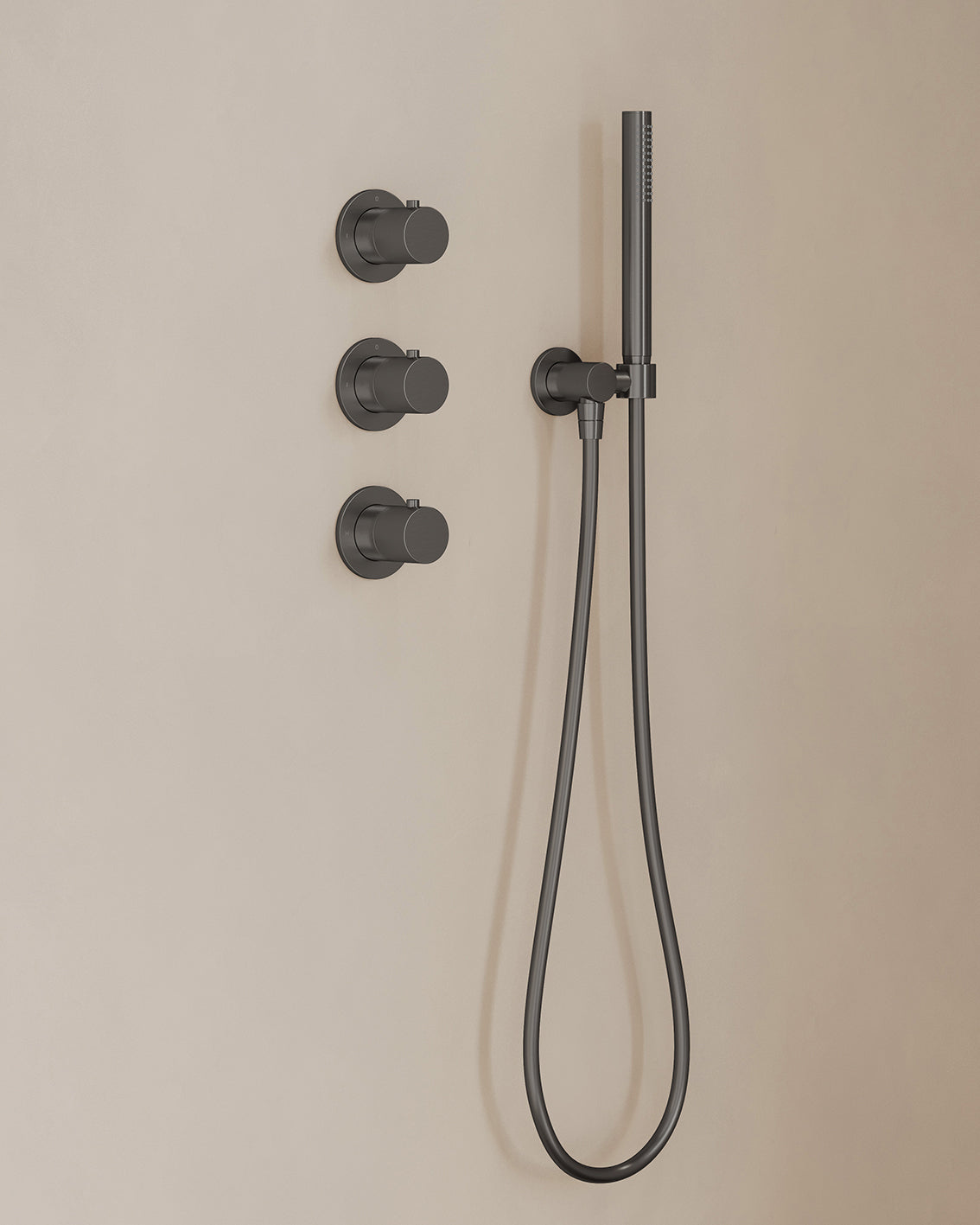 Caral inbouwthermostaat 2 stopkranen compleet met hoofddouche 30cm en staafhanddouche Gunmetal - detailfoto