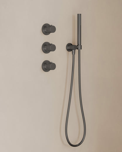 Caral inbouwthermostaat 2 stopkranen compleet met hoofddouche 30cm en staafhanddouche Gunmetal - detailfoto