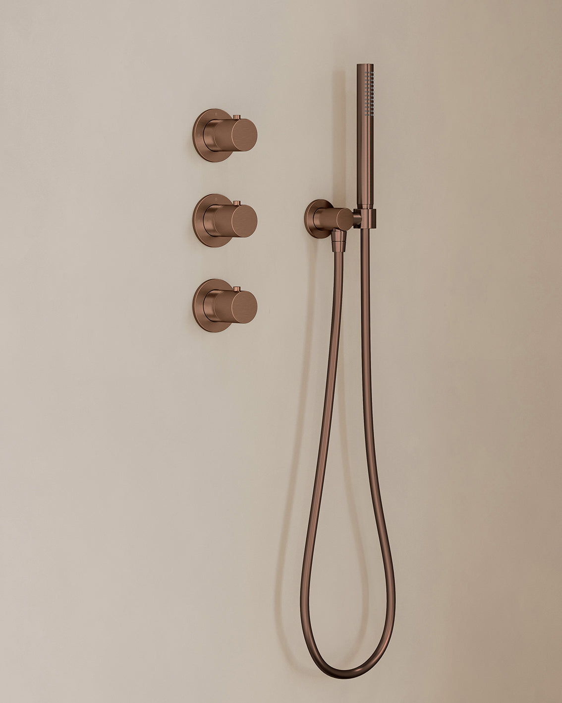 Caral inbouwthermostaat 2 stopkranen compleet met hoofddouche 30cm en staafhanddouche Geborsteld brons koper - detailfoto
