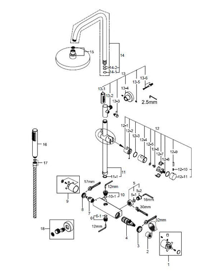 Wiesbaden Cross douche-opbouwset + therm. mengkraan chroom - WDtegels