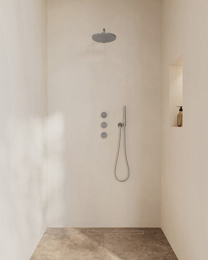 Caral inbouwthermostaat 2 stopkranen compleet met hoofddouche 25cm en staafhanddouche Chroom
