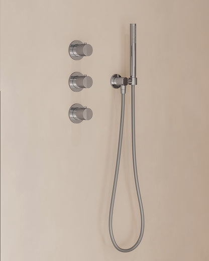 Caral inbouwthermostaat 2 stopkranen compleet met hoofddouche 25cm en staafhanddouche Chroom - detailfoto