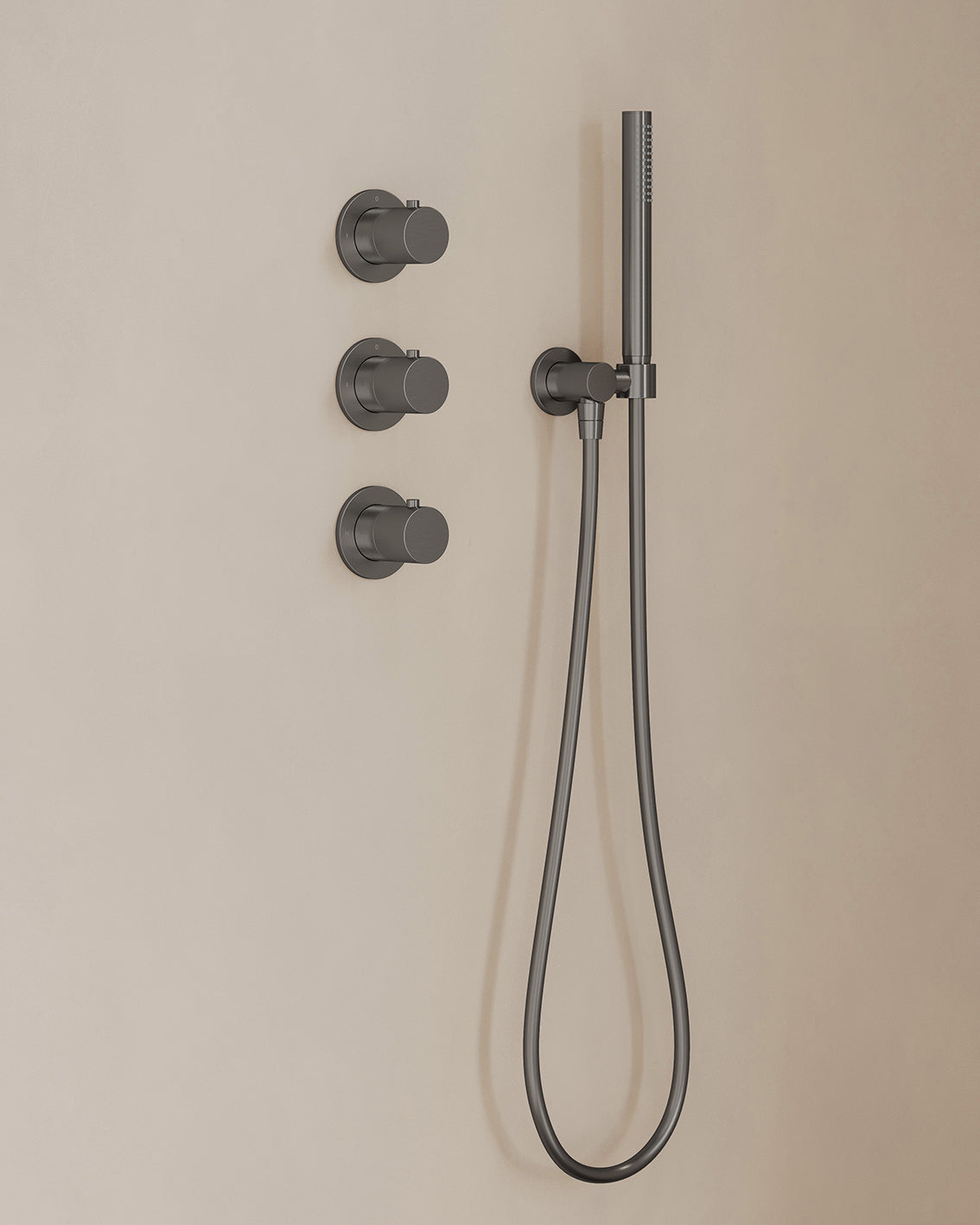 Caral inbouwthermostaat 2 stopkranen compleet met hoofddouche 25cm en staafhanddouche Gunmetal - detailfoto