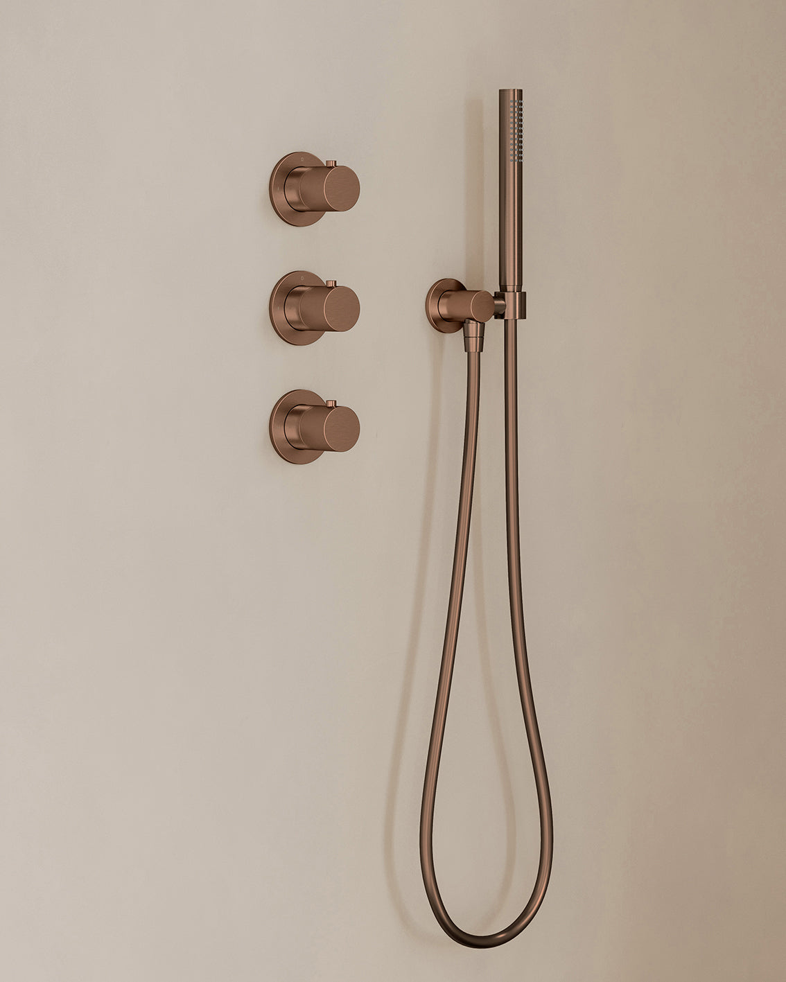 Caral inbouwthermostaat 2 stopkranen compleet met hoofddouche 25cm en staafhanddouche Geborsteld brons koper - detailfoto