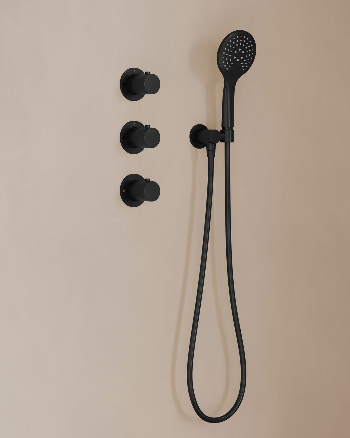 Caral inbouwthermostaat 2 stopkranen compleet met hoofddouche 30cm en handdouche 3 standen Mat zwart - detailfoto