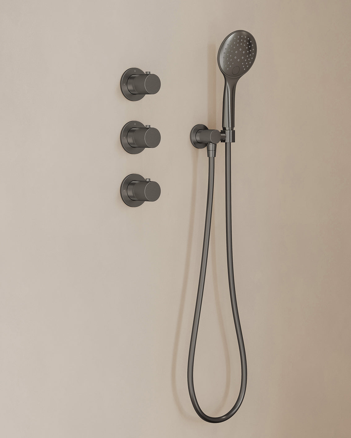 Caral inbouwthermostaat 2 stopkranen compleet met hoofddouche 30cm en handdouche 3 standen Gunmetal - detailfoto