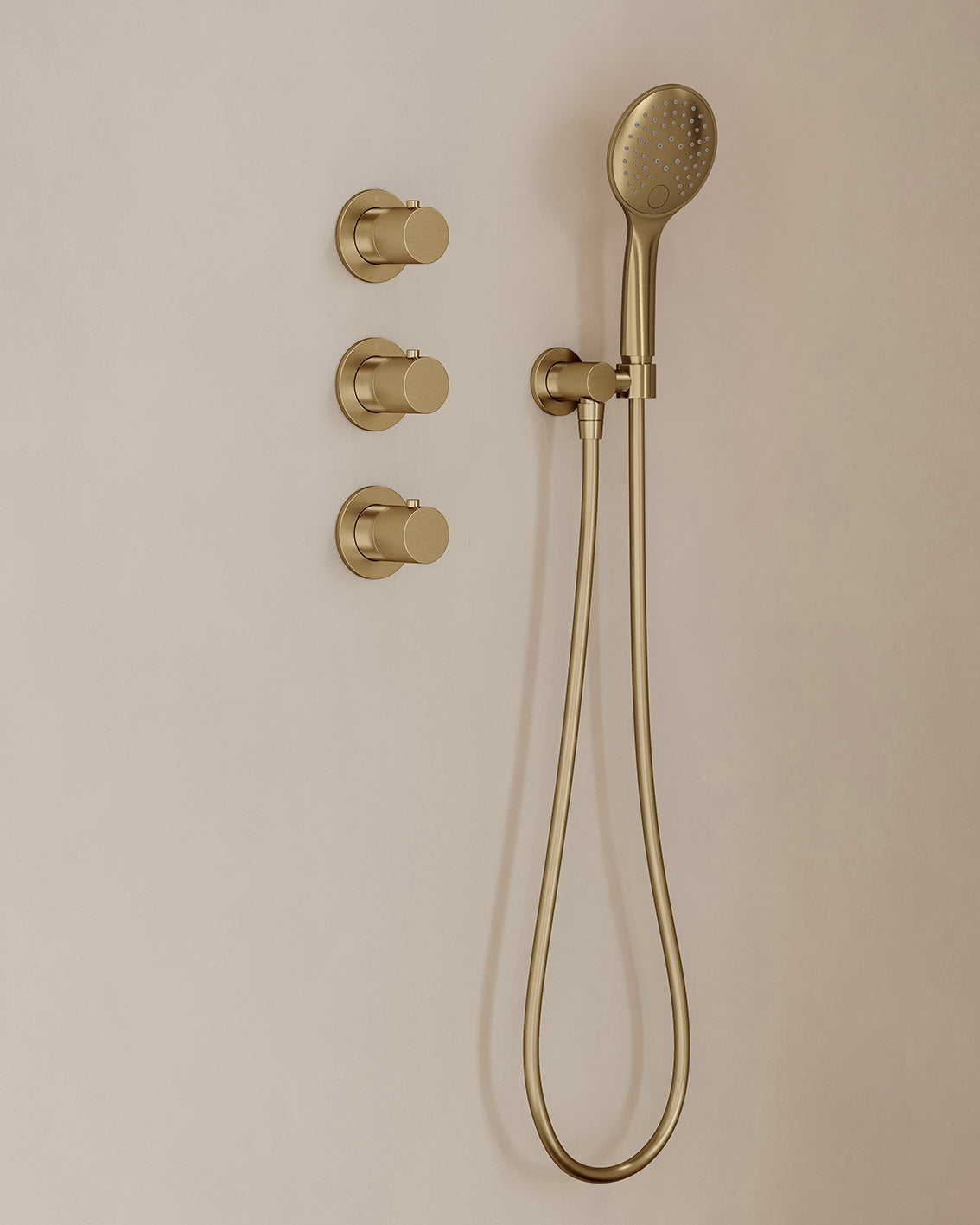 Caral inbouwthermostaat 2 stopkranen compleet met hoofddouche 30cm en handdouche 3 standen Geborsteld messing - detailfoto