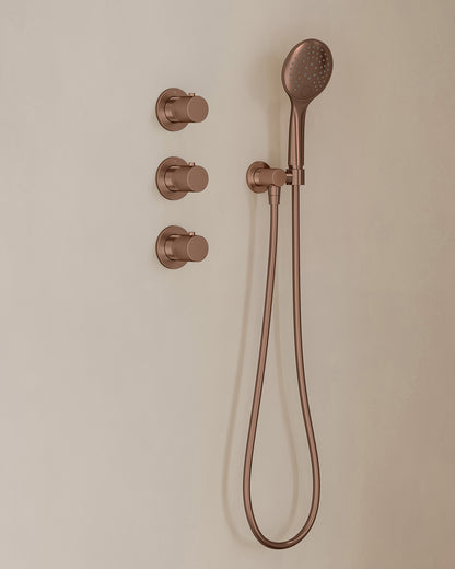 Caral inbouwthermostaat 2 stopkranen compleet met hoofddouche 30cm en handdouche 3 standen Geborsteld brons koper - detailfoto