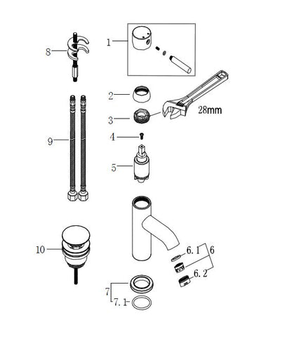 Wiesbaden Cadans wastafelmengkraan laag+clickwaste chroom - WDtegels