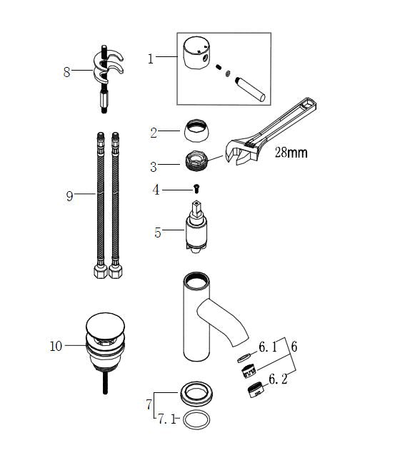 Wiesbaden Cadans washbasin mixer low + clickwaste brushed steel