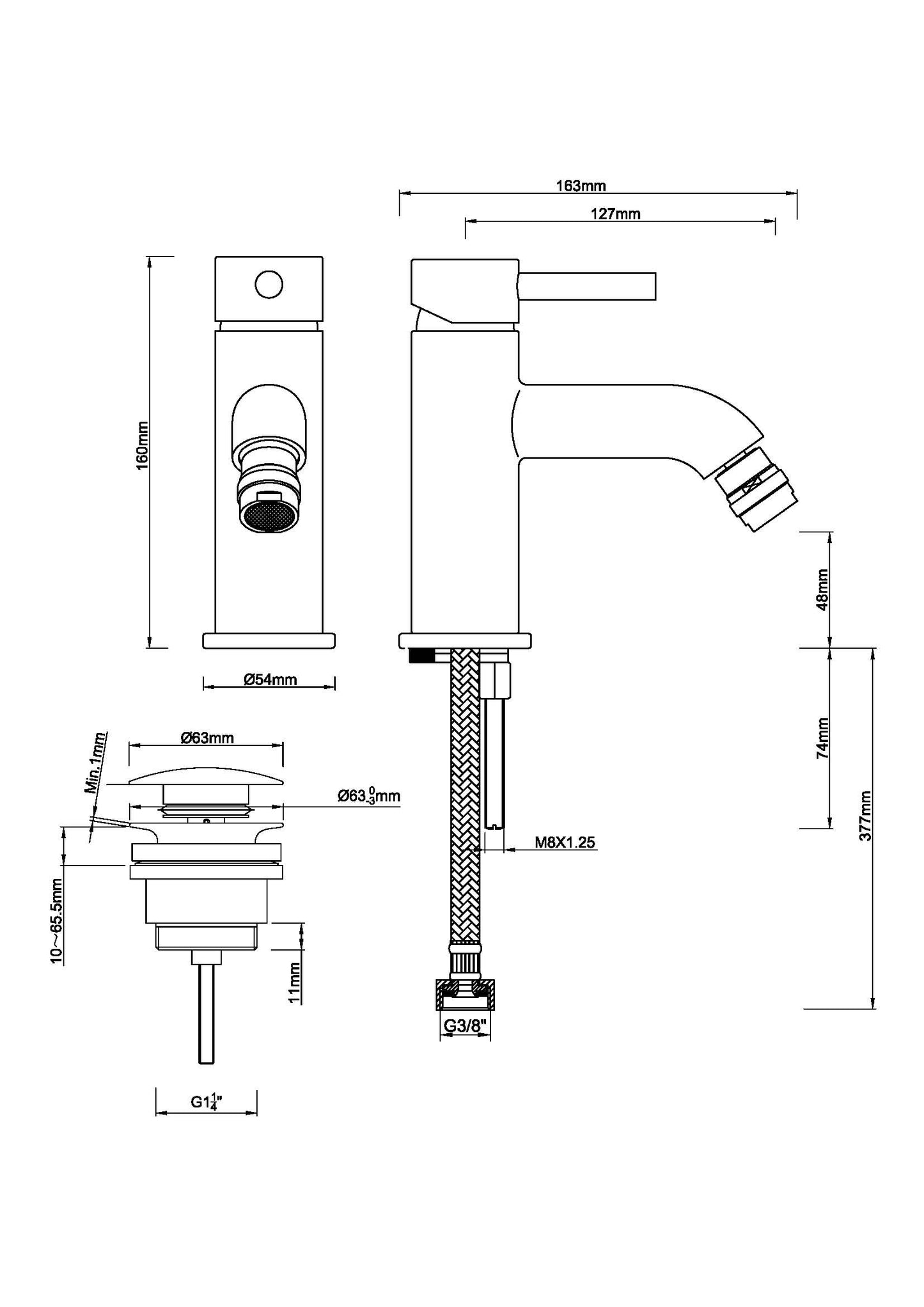 Wiesbaden Cadans bidet mixer tap + clickwaste chrome