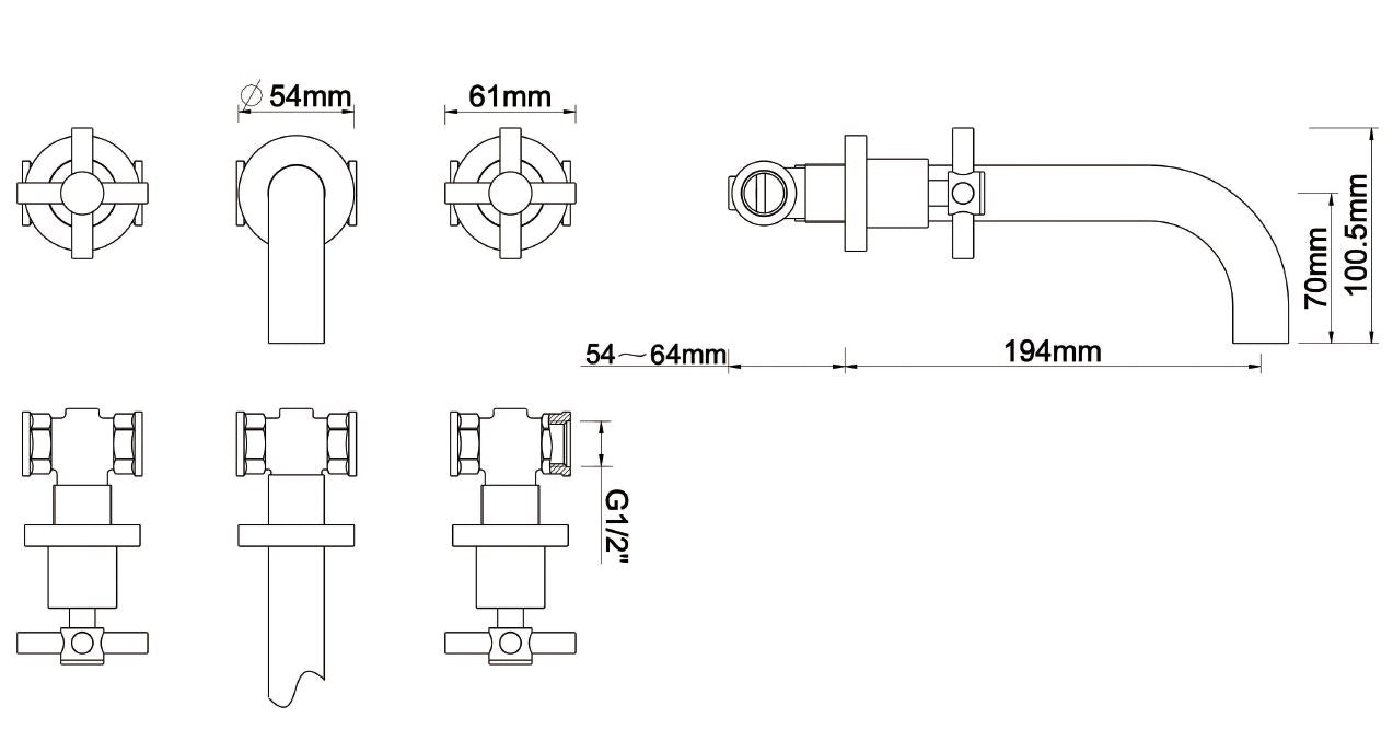 Cross inbouw 2-knops wastafelkraan compleet chroom 8718053680057