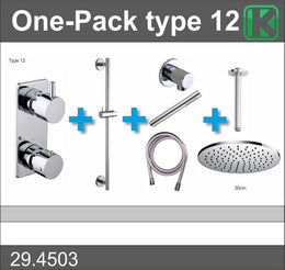 One-Pack inbouwthermostaatset type 12 Hoofddouche 30cm Chroom