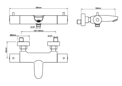 Caral thermostatic bath mixer tap brushed steel PVD