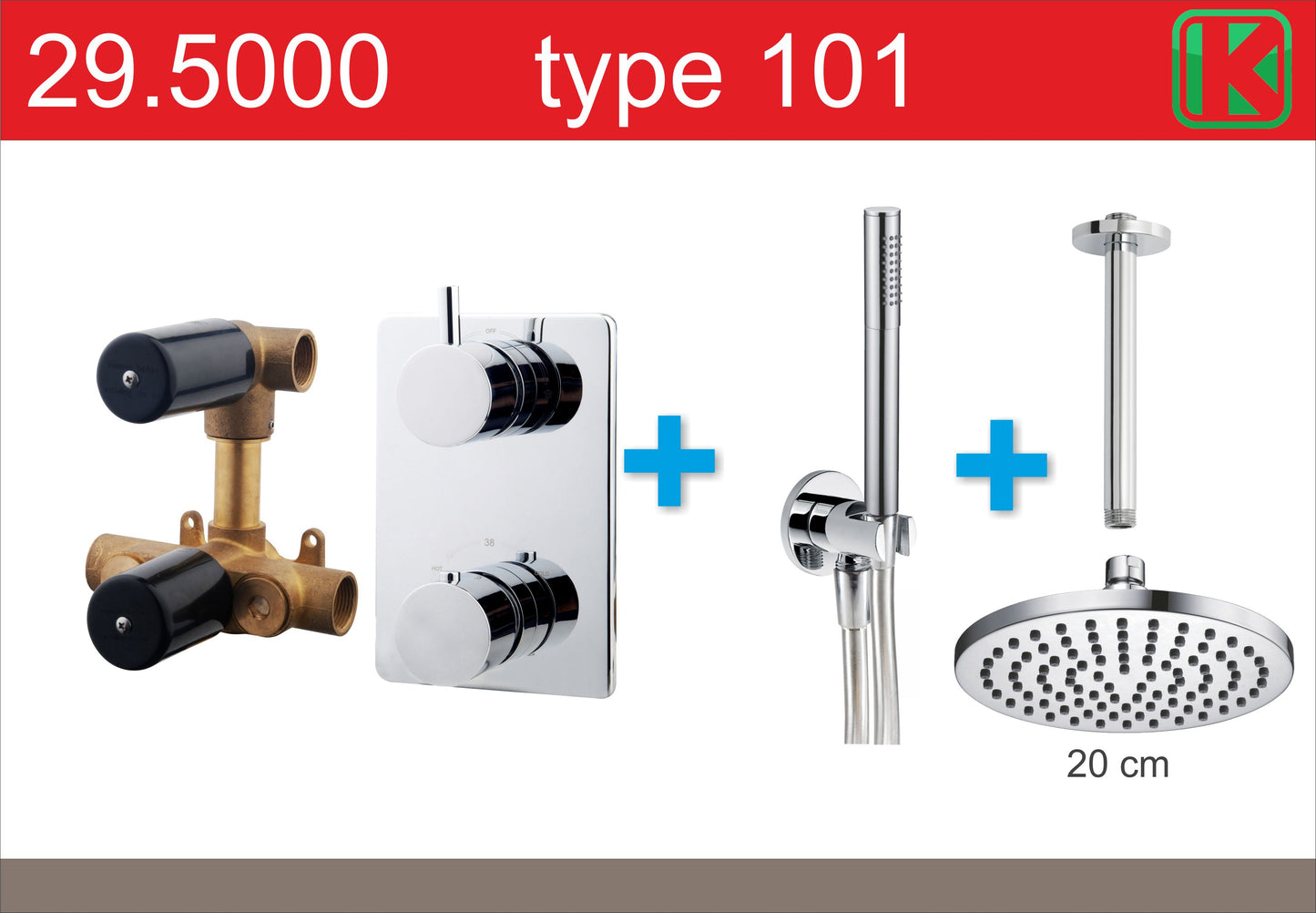 Wiesbaden one-pack inbouwthermostaatset type 101 CHR (20cm) - WDtegels