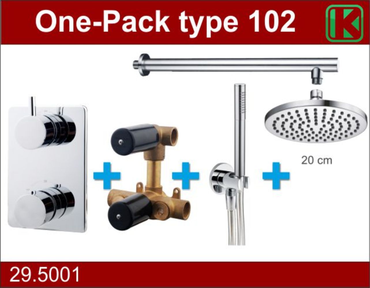 Wiesbaden one-pack inbouwthermostaatset type 102 CHR (20cm) - WDtegels