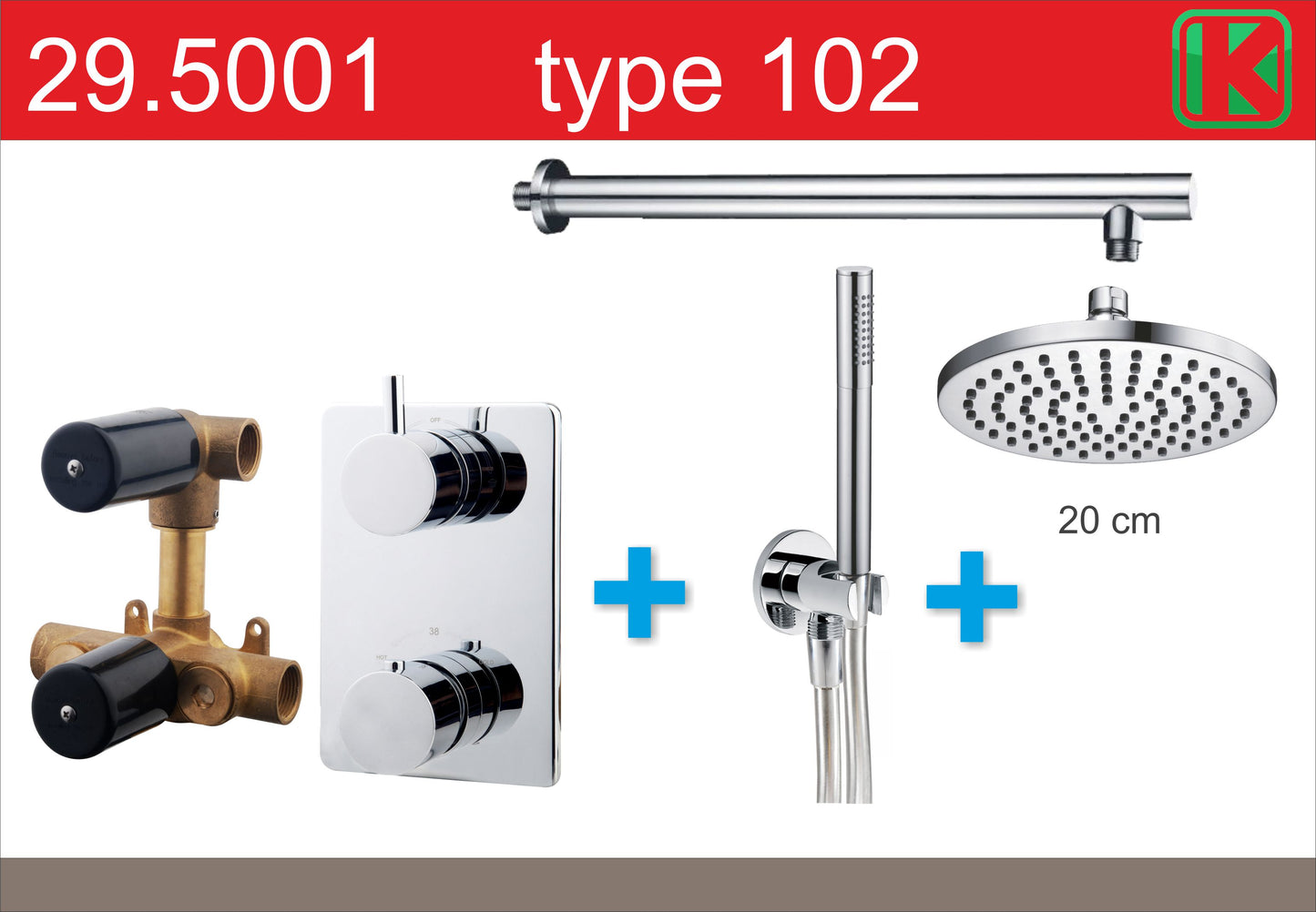 Wiesbaden one-pack inbouwthermostaatset type 102 CHR (20cm) - WDtegels