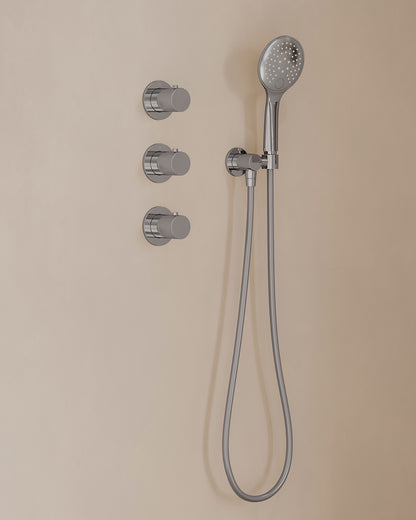 Caral inbouwthermostaat 2 stopkranen compleet met hoofddouche 25cm en handdouche 3 standen Chroom - detailfoto