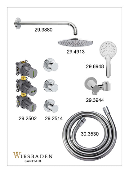 Caral inbouwthermostaat 2 stopkranen compleet met hoofddouche 25cm en handdouche 3 standen Chroom - sfeerbeeld