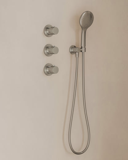 Caral inbouwthermostaat 2 stopkranen compleet met hoofddouche 25cm en handdouche 3 standen Geborsteld staal - detailfoto