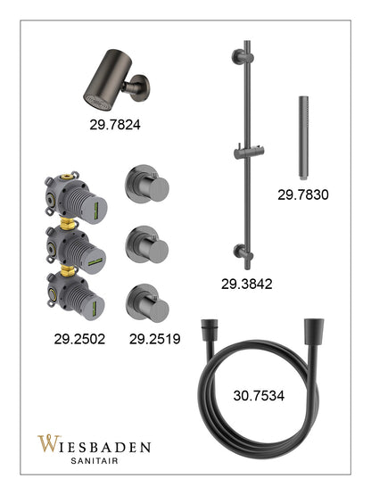 Caral inbouwthermostaatset 2 stopkranen gunmetal - afbeelding 3