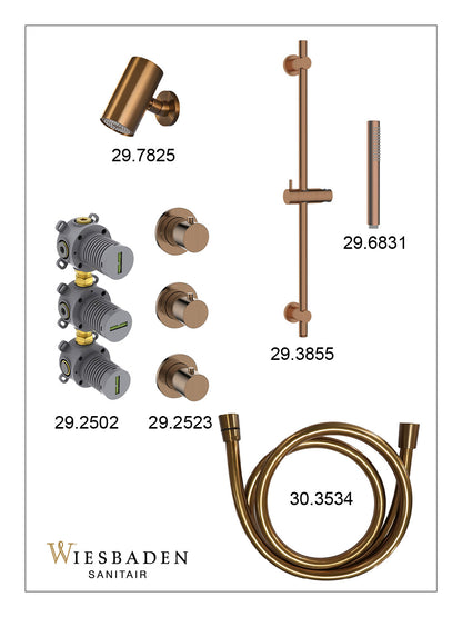 Caral inbouwthermostaatset 2 stopkranen geborsteld brons koper - afbeelding 3