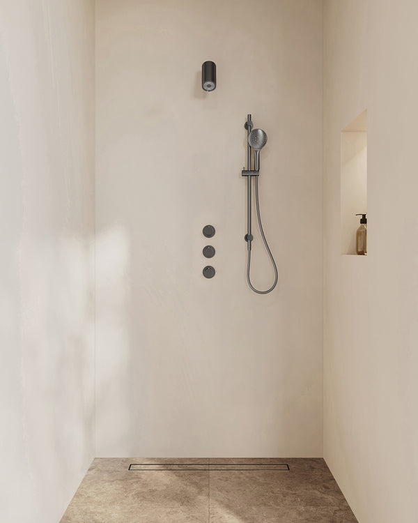 Caral inbouwthermostaat met 2 stopkranen | Beam hoofddouche, glijstang en handdouche 3 standen | Gunmetal