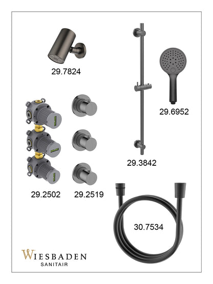 Caral inbouwthermostaatset 2 stopkranen gunmetal - afbeelding 3