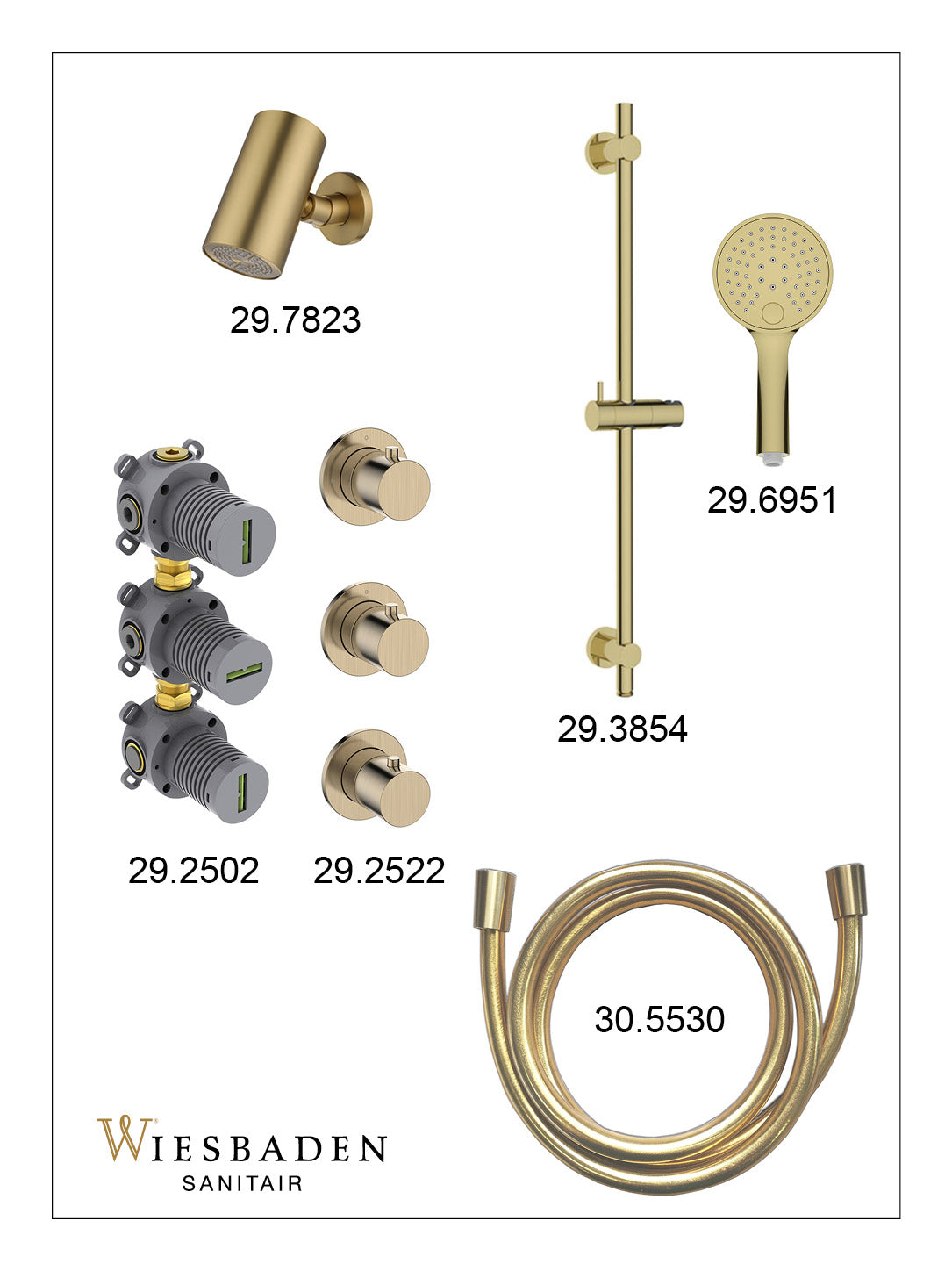 Caral inbouwthermostaatset 2 stopkranen geborsteld messing - afbeelding 3