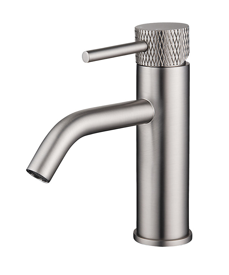 Ribbd wastafelkraan met coldstart geborsteld staal PVD - WDtegels