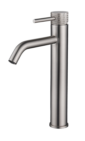 Grifo para lavabo Ribbd XL alto con arranque en frío en acero cepillado PVD