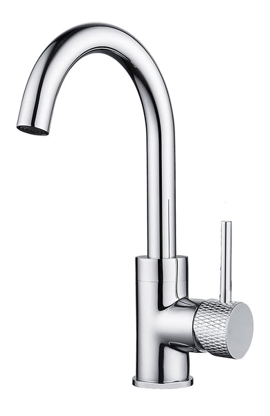 Grifo para lavabo acanalado con caño giratorio y arranque en frío cromado