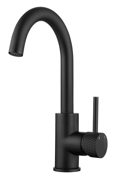 Grifo para lavabo acanalado con caño giratorio, negro mate