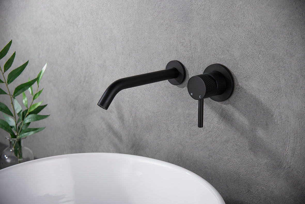 Ribbd eenhendel wastafelkraan met coldstart inbouw compleet mat zwart - WDtegels