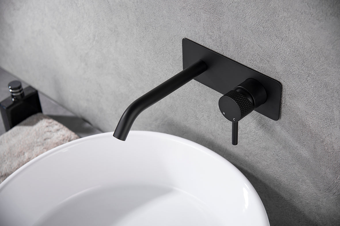 Ribbd eenhendel wastafelkraan met coldstart inbouw compleet mat zwart - WDtegels