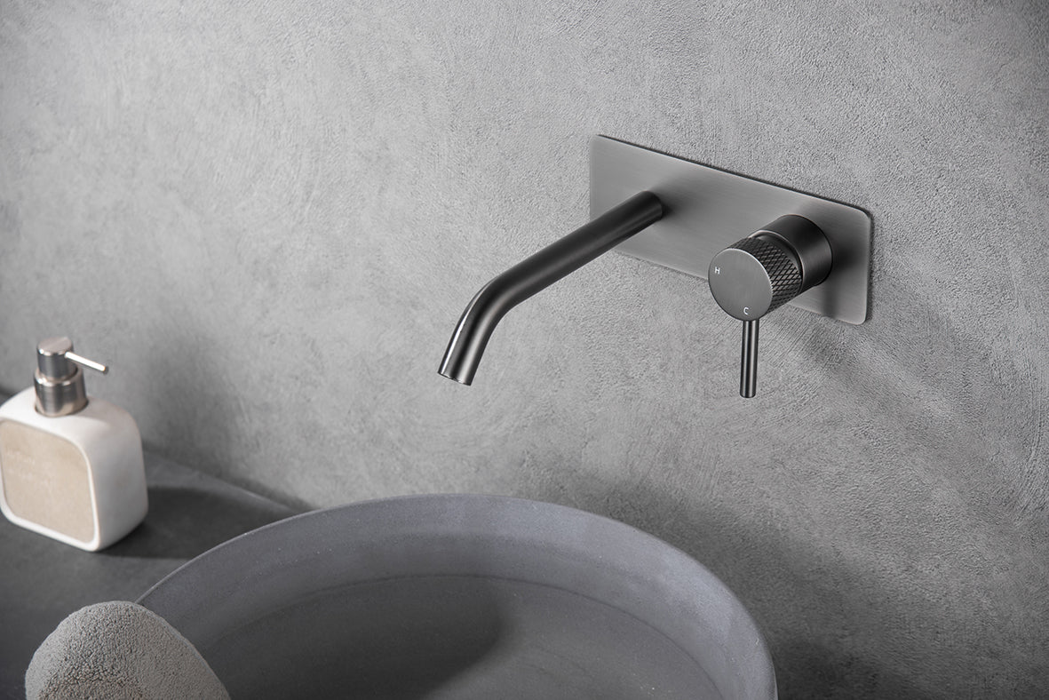 Ribbd eenhendel wastafelkraan met coldstart inbouw compleet gunmetal PVD - WDtegels