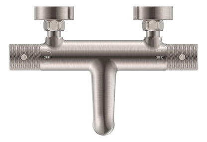 Ribbd thermostatische badmengkraan hartafstand 15 cm geborsteld staal PVD - WDtegels