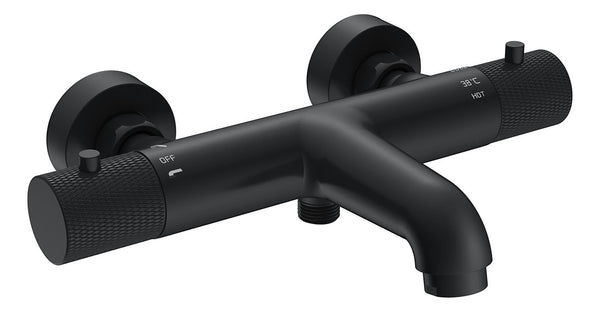 Ribbd thermostatische badmengkraan | 15 cm | Mat zwart