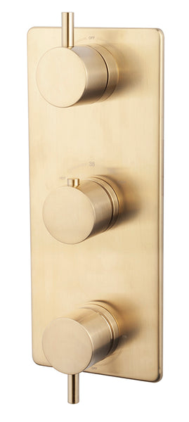 Caral afbouwdeel inbouwthermostaat 3 weg geborsteld messing PVD