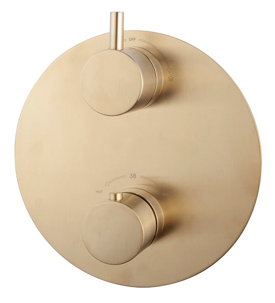 Caral afbouwdeel rond inbouwthermostaat 2 weg geborsteld messing PVD