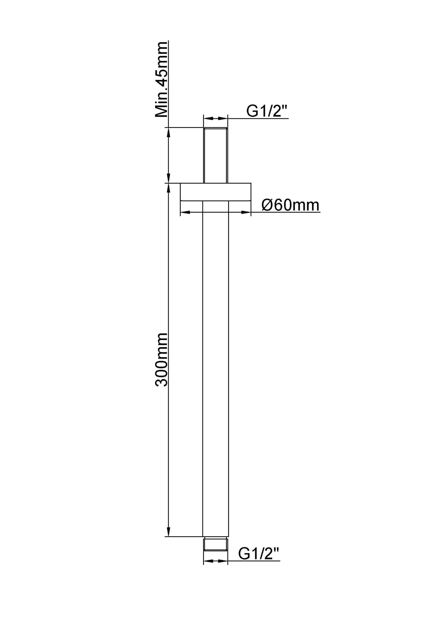UniMatch douchearm met plafondbevestiging | 30cm | Geborsteld messing PVD - WDtegels