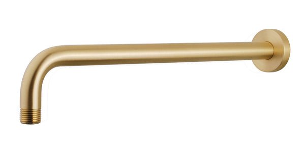 Wiesbaden gebogen douche-arm rond muur | 45cm | Geborsteld messing