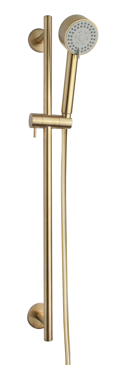 UniMatch Cadans glijstangset compleet met handdouche 3 standen Ø 8 cm geborsteld messing PVD - WDtegels