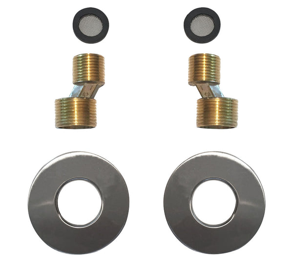 Rio set of s-couplings with rosette for tap 15 cm 1/2" x 3/4" brushed steel